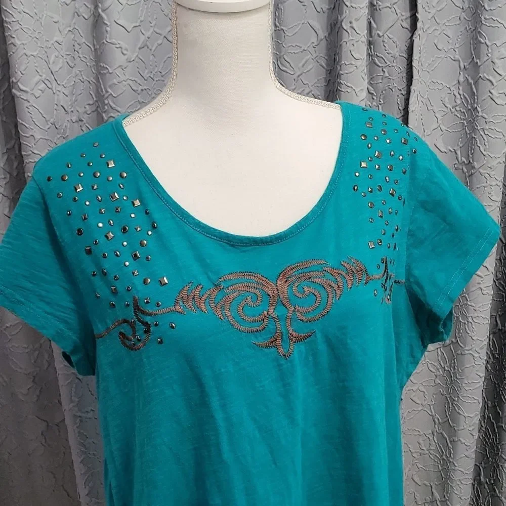 Ariat Teal Embellished Women's Top - Picture 2 of 6